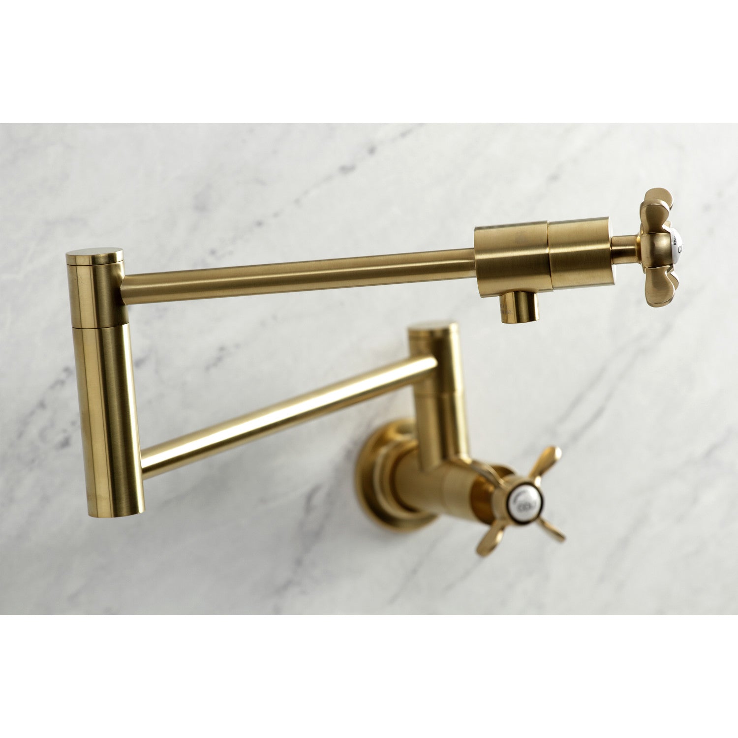 Kingston Sona KS4107BEX - Essex Two-Handle 1-Hole Wall Mount Pot Filler Faucet, Brushed Brass — thumbnail 3